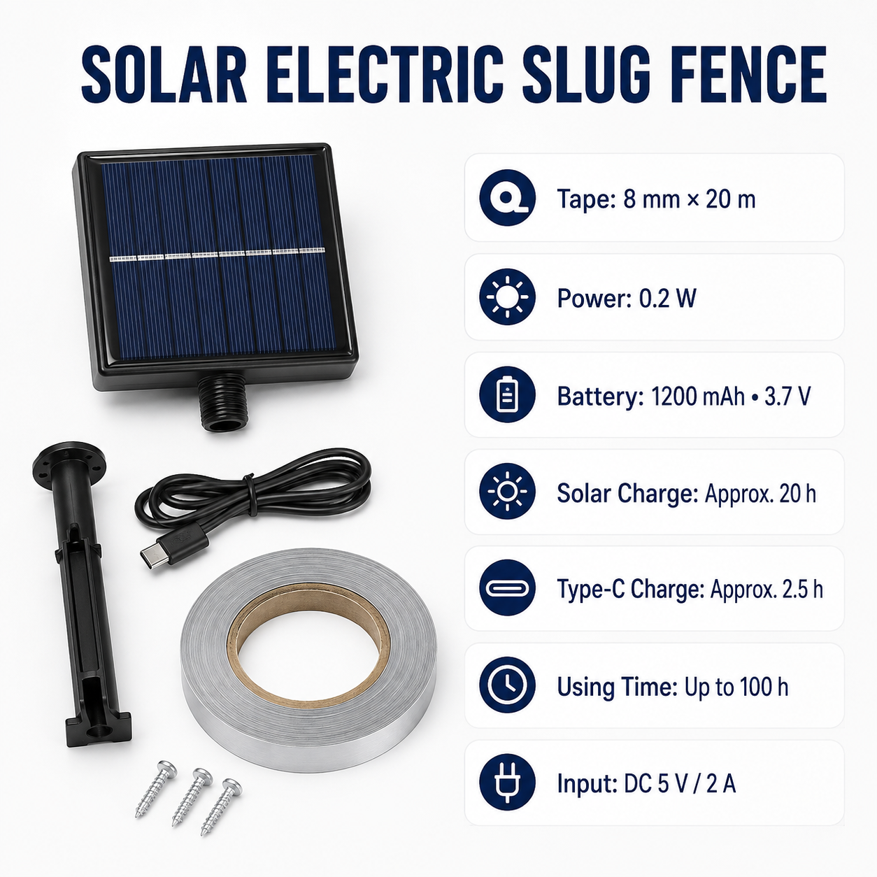 Solar Electric Slug Fence Rechargeable Garden Pest Barrier with 20m Conductive Tape for Raised Beds and Planters