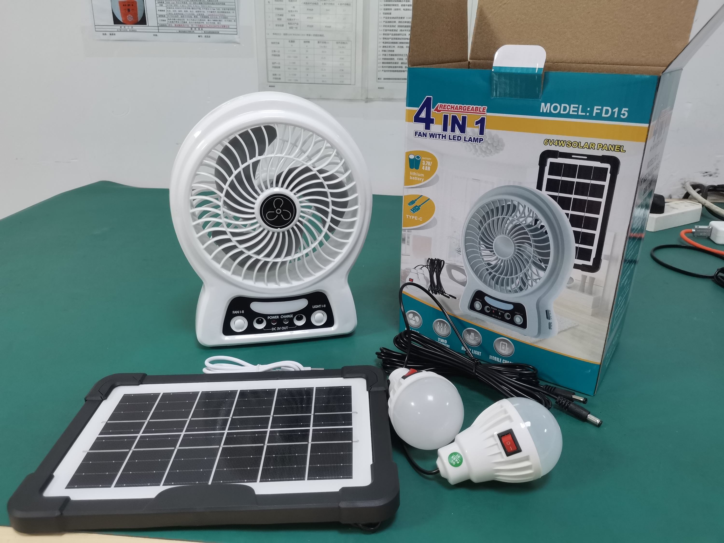 Top 6 Inch Solar Rechargeable Portable Fan Built-in Lithium Battery Two-speed Fan with Night Light with Solar Panel Charge Phone